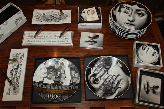 A collection of Fornasetti Temi e Variazioni and musical trophy pattern items,